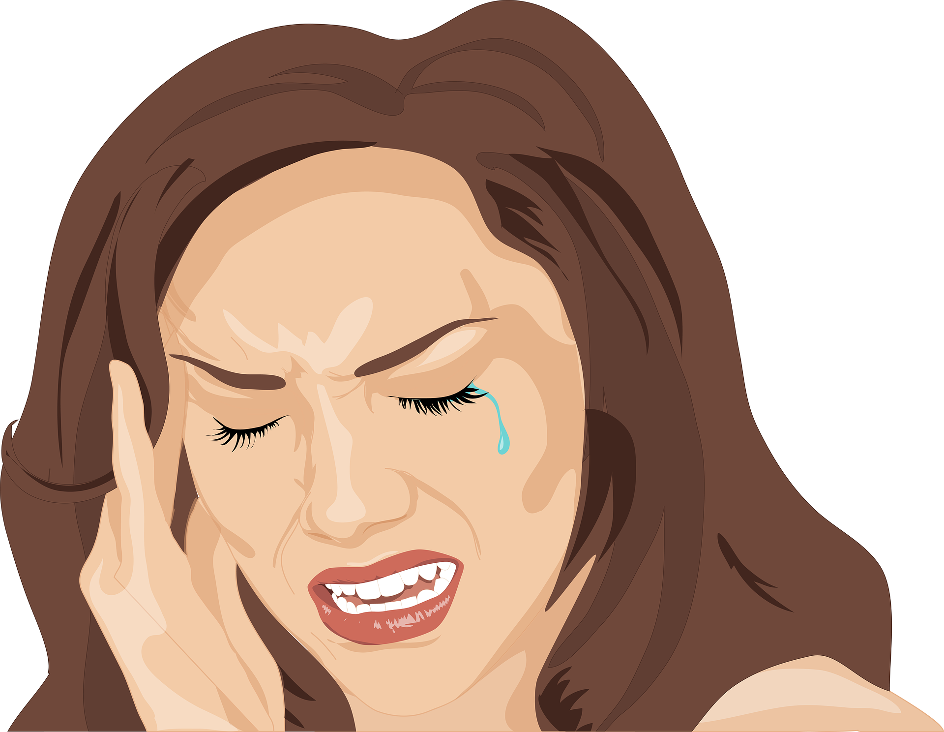 Illustration of Women Holding Head and Crying