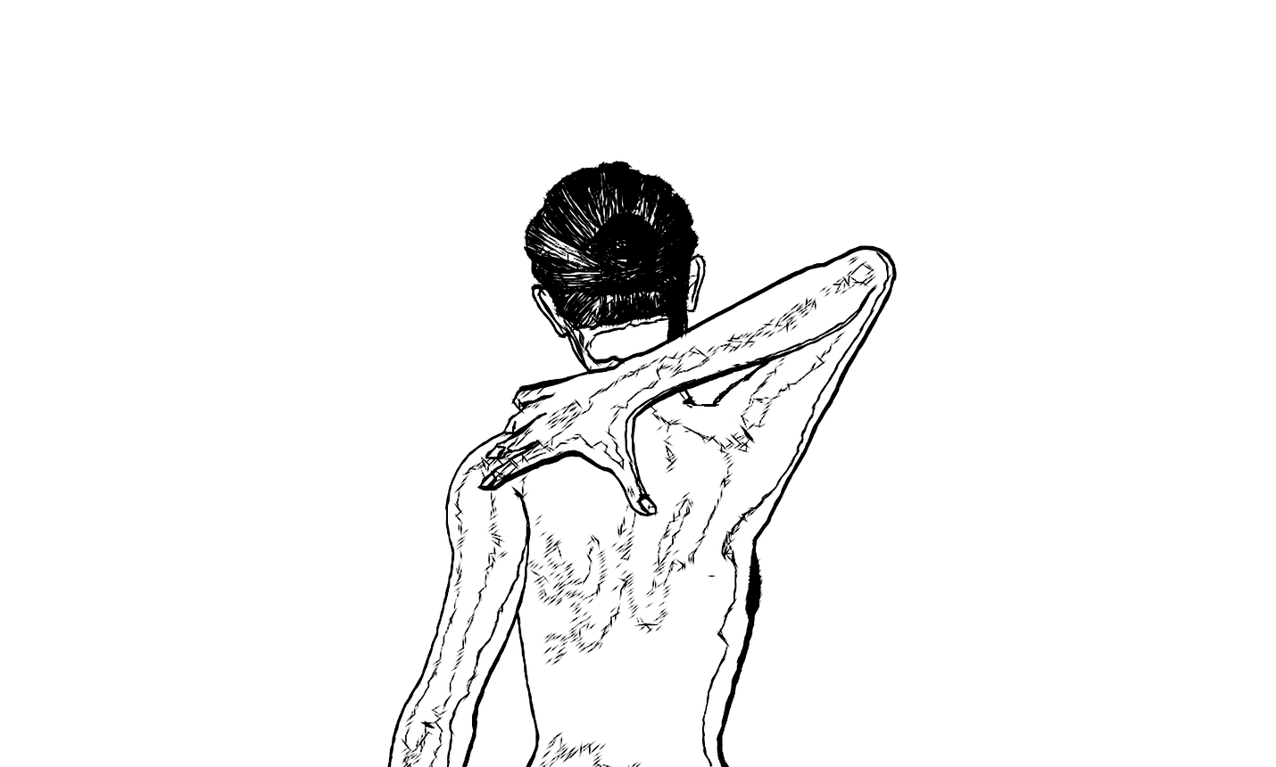 Illustration of Women Grabbing her Shoulder